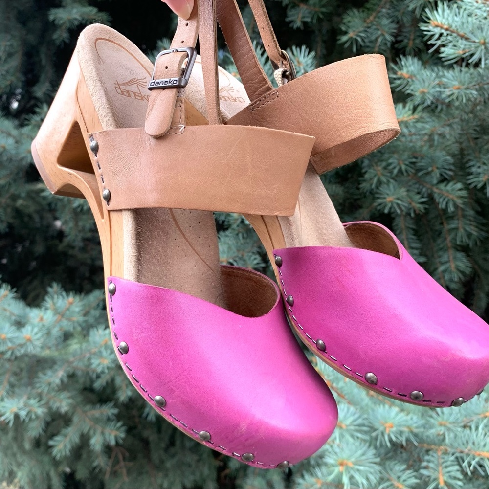 Dansko Thea Orchid Pink Leather Wooden Clogs Women’s Size 8.5-9 (39)